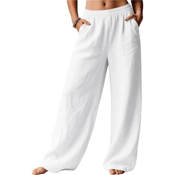 Linen Pants Women Wide Leg White - Picture 2 of 6